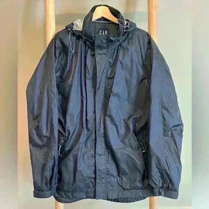 Vintage- Gap Y2K navy Rain Jacket w/ zip up hood size-large